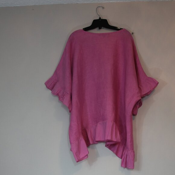 Vivian Shyu Linen oversized pink top tunic ruffle sleeve button Italy sz m/L /XL - Picture 2 of 7